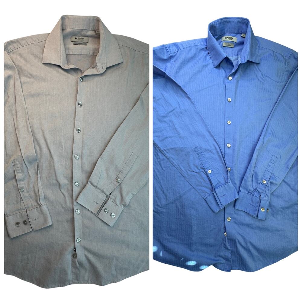 Kenneth Cole Reaction Slim Fit Dress Shirt Lot 2 L Wrinkle Free Business